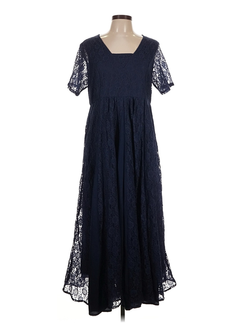 Navy Size Large Lace Square-Neck Formal Dress